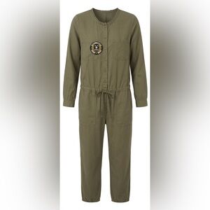 AERIE Olive Green Utility Jumpsuit Softest Twill Tie Waist Button Front XL